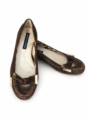 Vintage Y2K TOMMY HILFIGER BrownLeather Ballet Flats Womens 6 Bow Coquette Girl